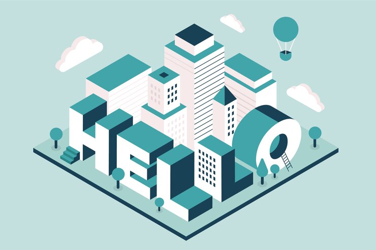 Vector hello isometric typographic message