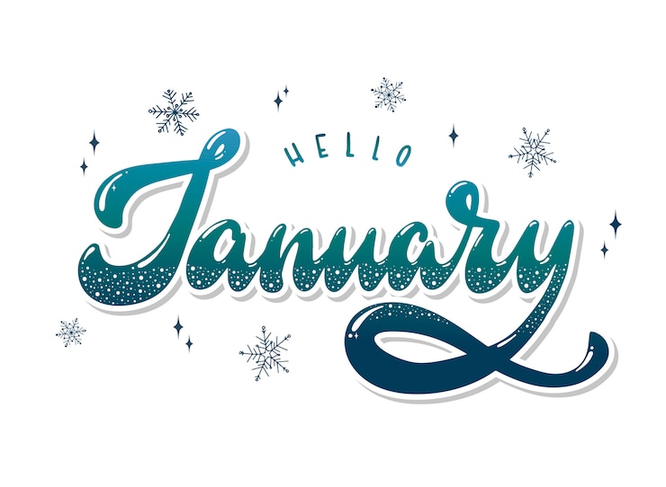 Vector hello january hand lettering quote