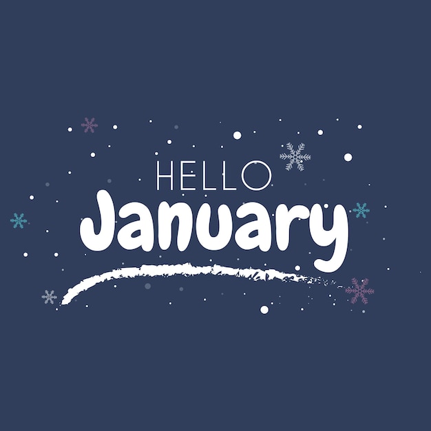 Hello January lettering with snowflakes. Elements for invitations, posters, cards Seasons Greetings