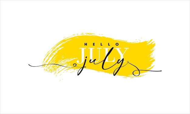 Hello july card. one line. lettering poster with text.