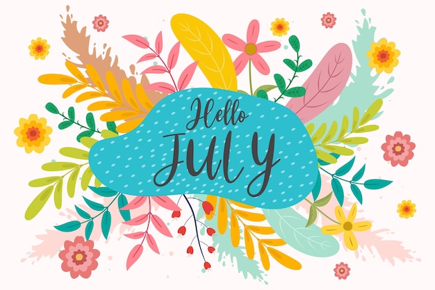 Ciao saluti di luglio con un design di sfondo morbido