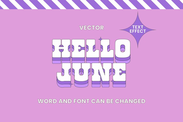 Vector hello june retro text style effect bewerkbaar