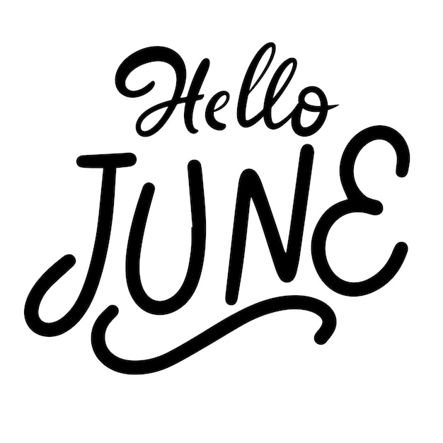 Hello june text banner on transparent background hand drawn vector art