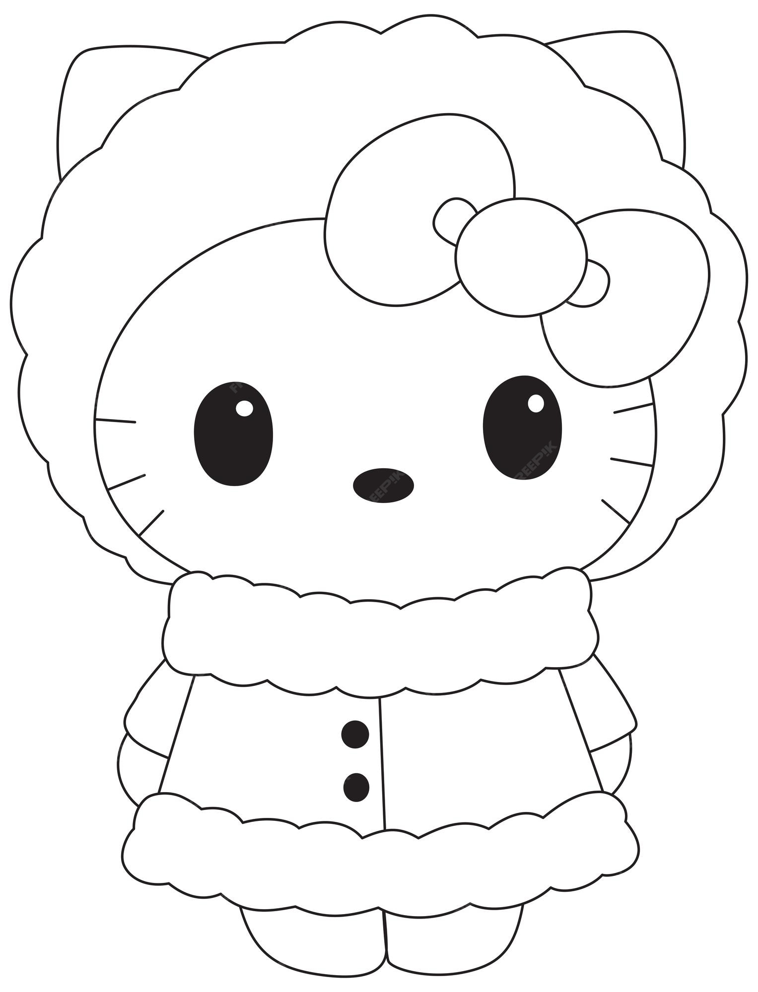 Premium Vector  Hello kitty line art vector sketch