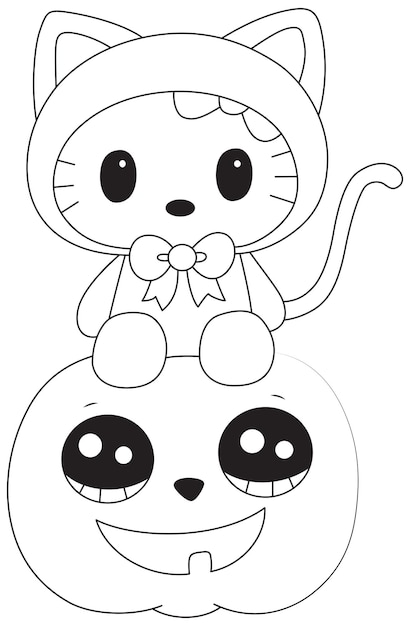 Ciao gattino halloween line art vector