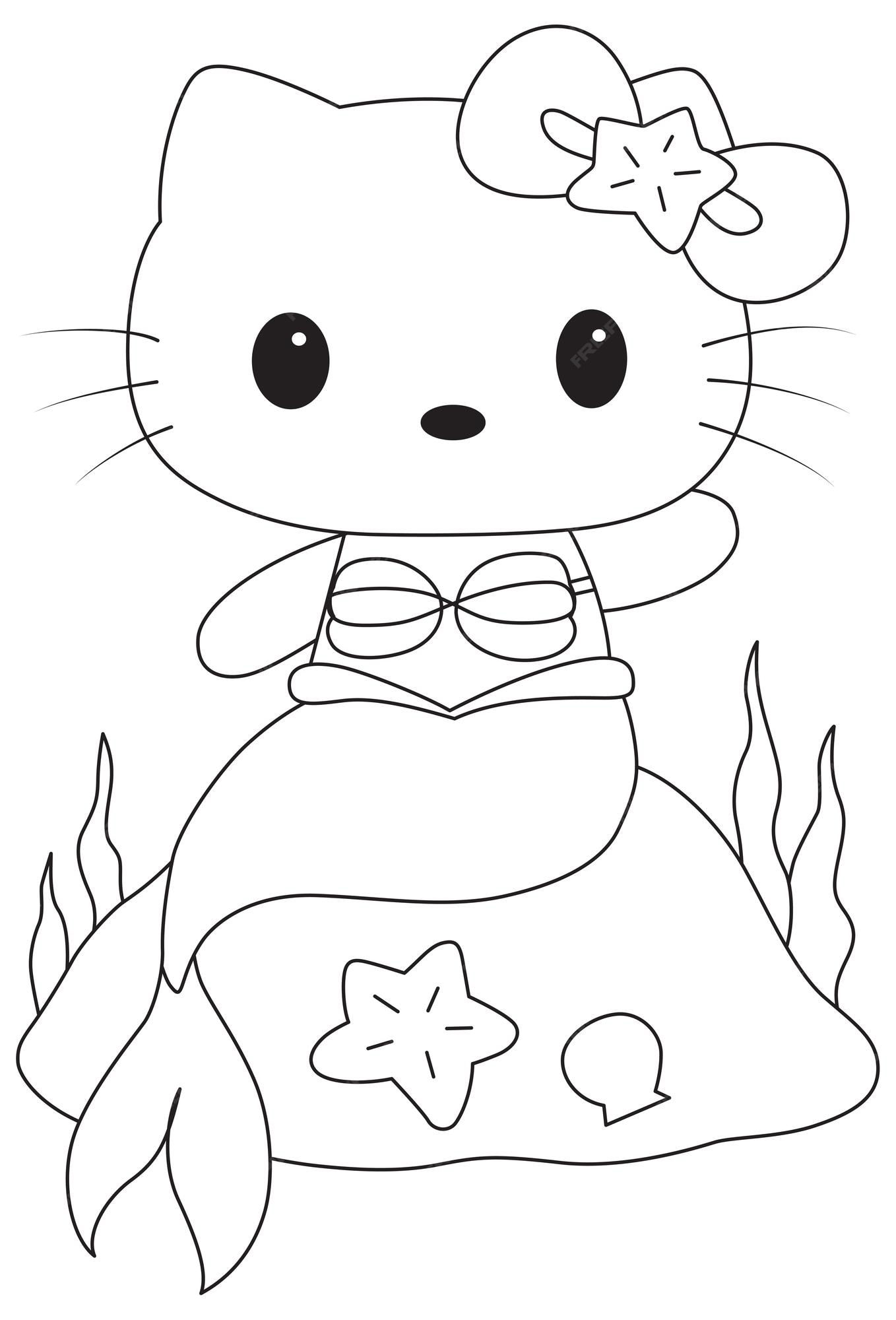 Premium Vector  Hello kitty line art vector