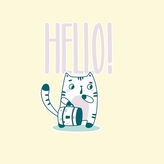 Vector hello lettering with funny astronaut cat