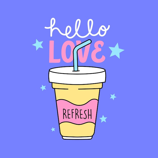 Vector hello love text with a soda drink