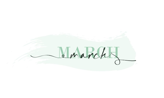 Hello March card. One line. Lettering poster with text March. Vector EPS 10. Isolated on white background