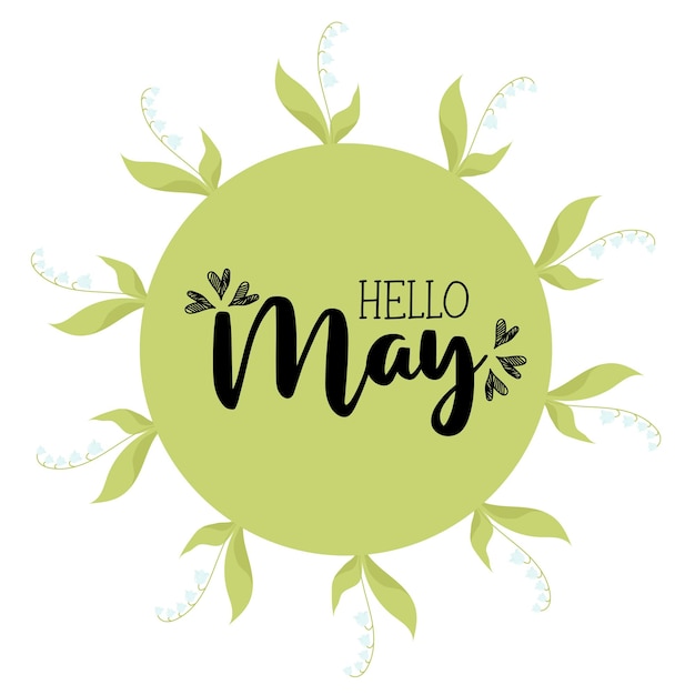 Vector hello may round spring card frame with may lilies of the valley vector illustration spring card