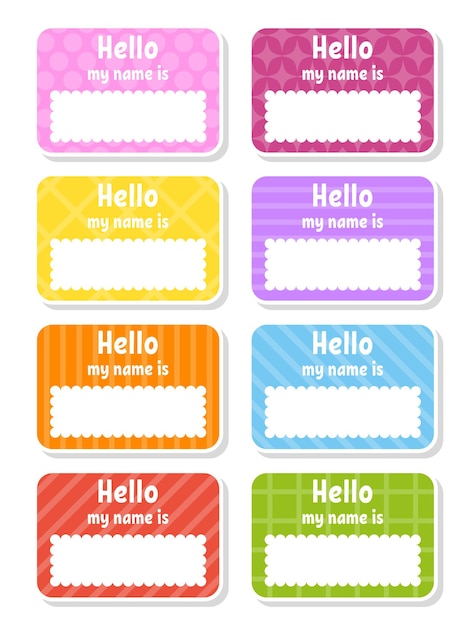 Vector hello name badge bright stickers rectangular label