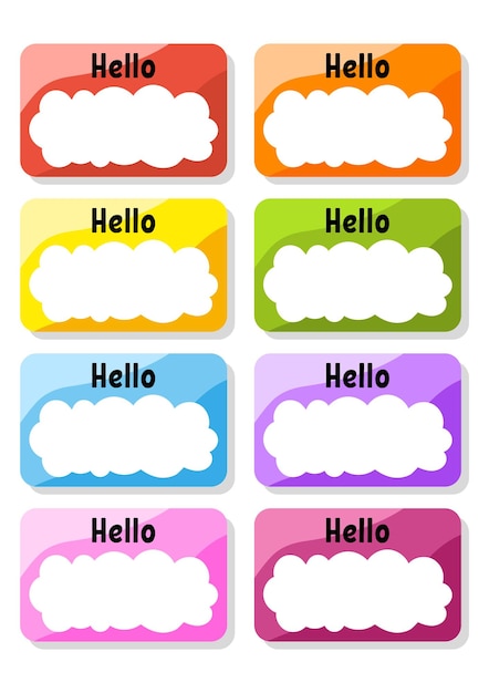 Vector hello name badge bright stickers rectangular label