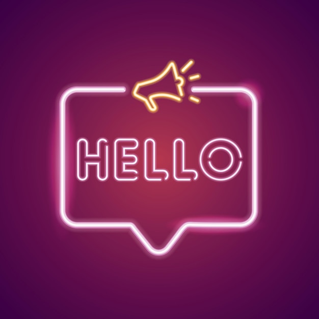 Hello neon light announcement poster template