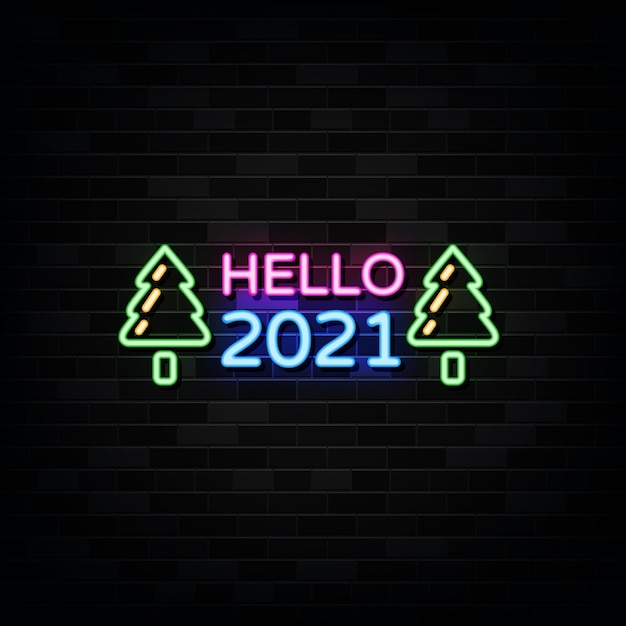 Hello new year Neon Signs . Design template neon sign