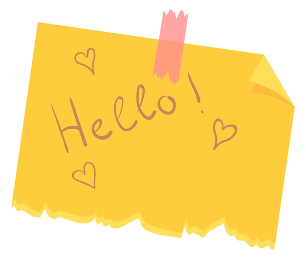 Вектор hello note симпатичная бумажная наклейка с почерком