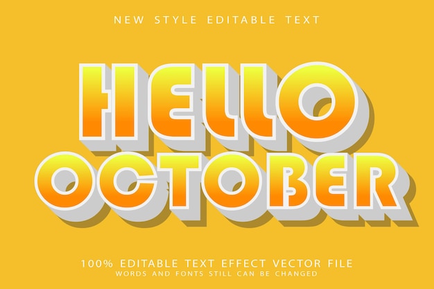 Hello october editable text effect emboss cartoon style