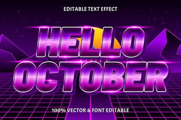 Ciao ottobre effetto testo modificabile stile retrò