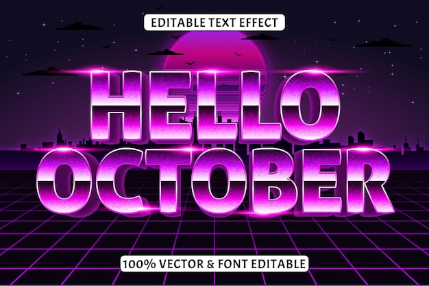 Ciao ottobre effetto testo modificabile stile retrò