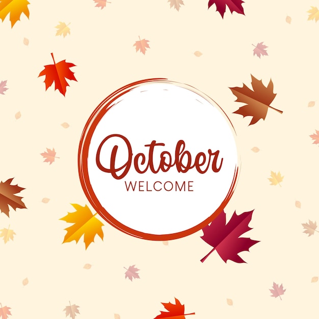 Hello october with autumn vibe welcome october vector illustration