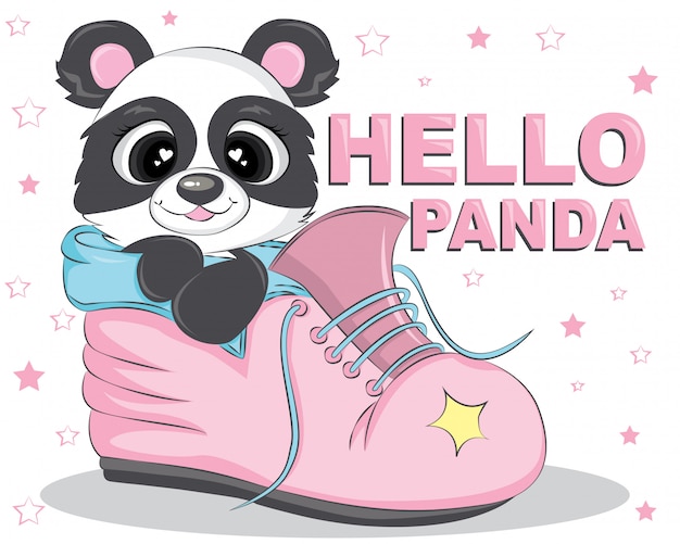 Hello panda bear on the pink shoes