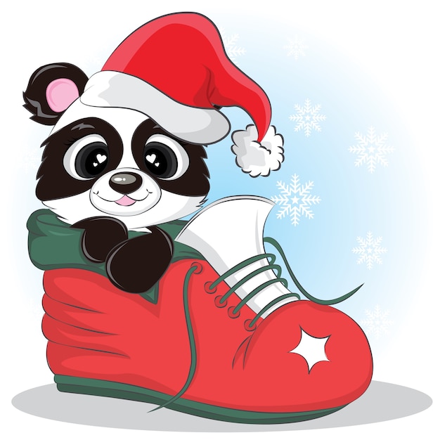 Vettore ciao panda inside boots personaggio dei cartoni animati. carta regalo e cartolina.