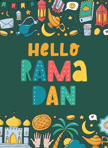 Hello ramadan greeting card poster print