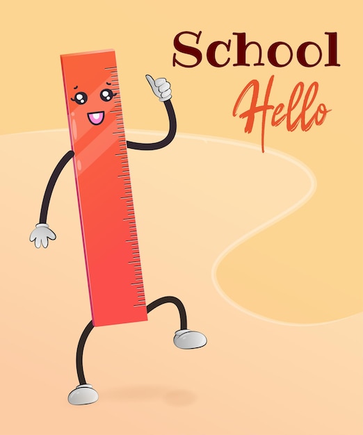 Vettore hello school righello kawaii gioioso