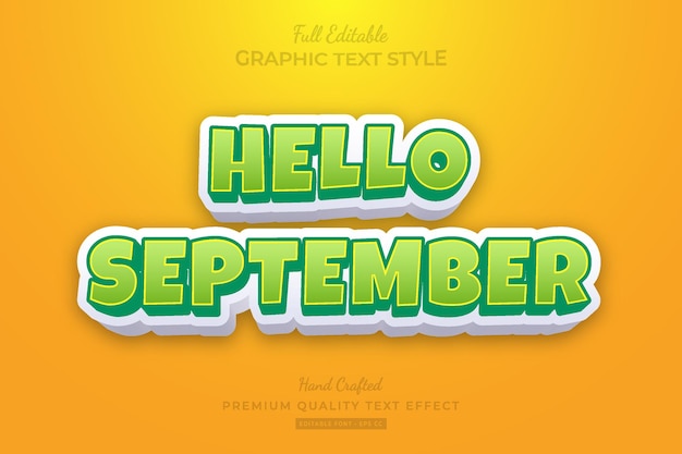 Привет, сентябрь, редактируемый стиль шрифта с текстовым эффектом премиум-класса