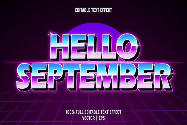 Hello september editable text effect 3 dimension emboss retro style