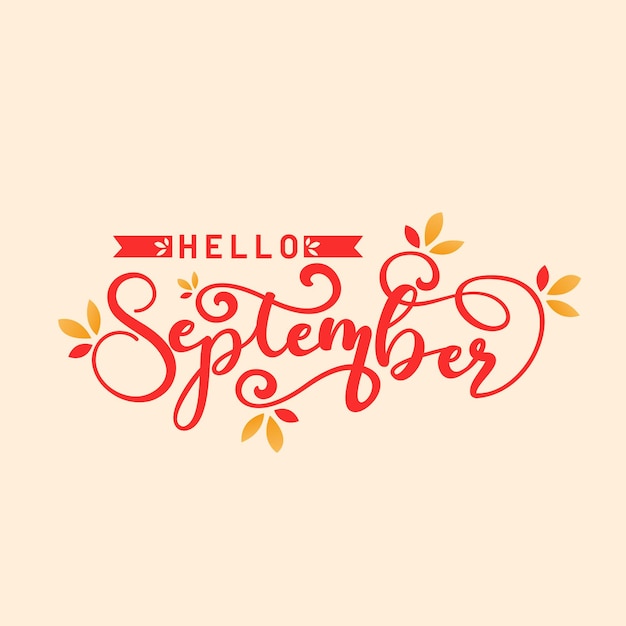 hello september lettering with leaves illustration