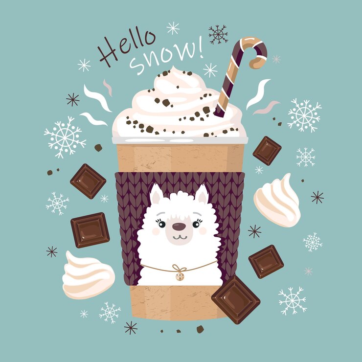 Vector hello snow coffee and meringue