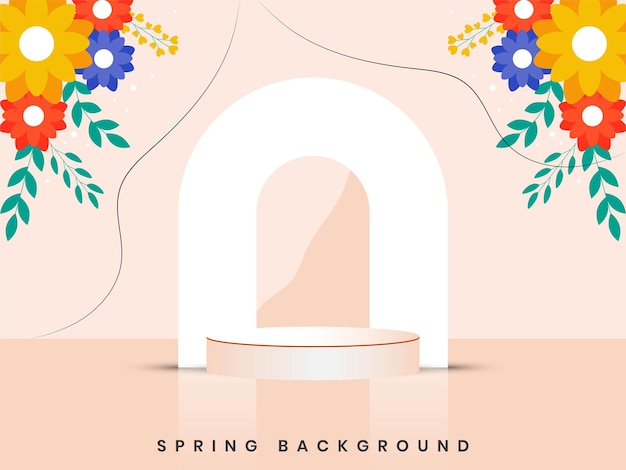 Hello spring 3d pedestal podium background for product advertising vector template design