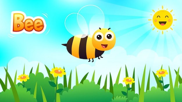 Hello spring background, cute smiling bee