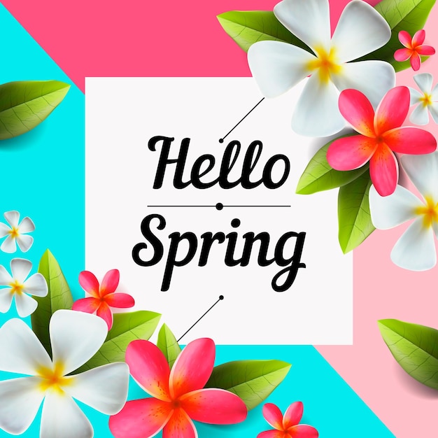 Vector hello spring background with flowers vector illustration
