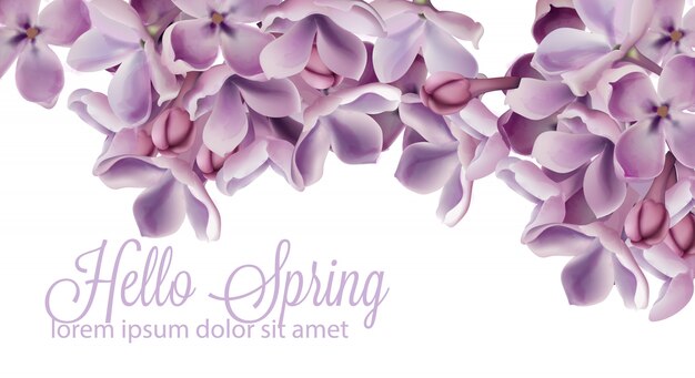 Ciao primavera sfondo con acquerello di fiori di lillà viola