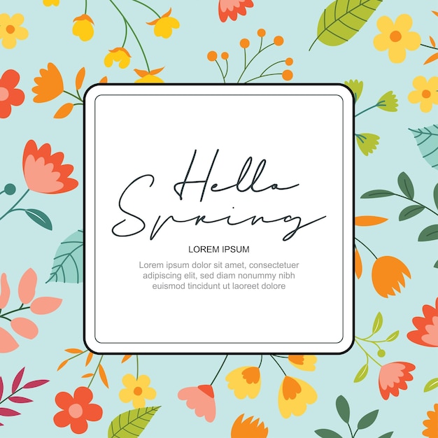 Hello spring banner background template with colorful flowercan be use social media card voucher