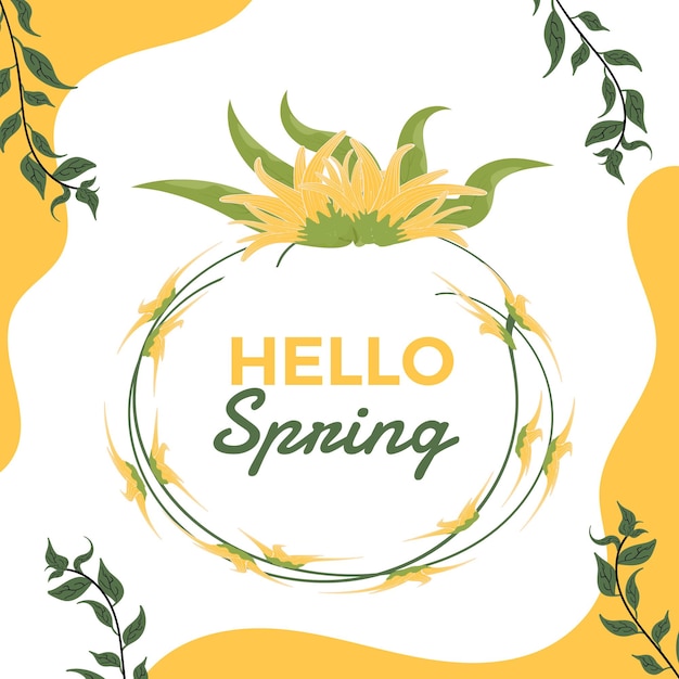 Hello spring banner. Hand drawn spring banner template. spring social media post
