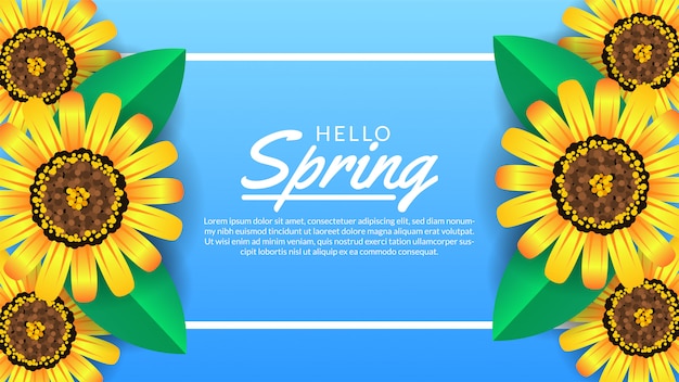 Hello spring banner template flower blossom