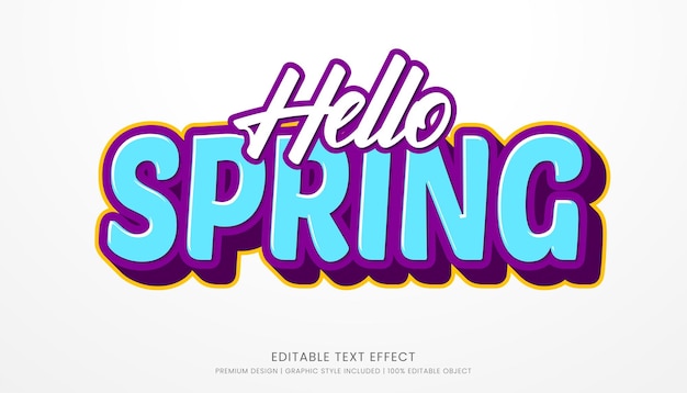 Vector hello spring bewerkbare 3d tekst effect sjabloon vetgedrukte typografie en abstracte stijl