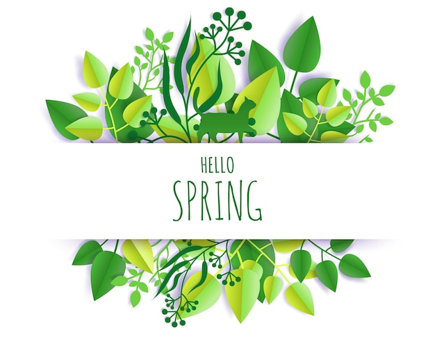 Vector hello spring card hand lettering typography vector paper cut illustration