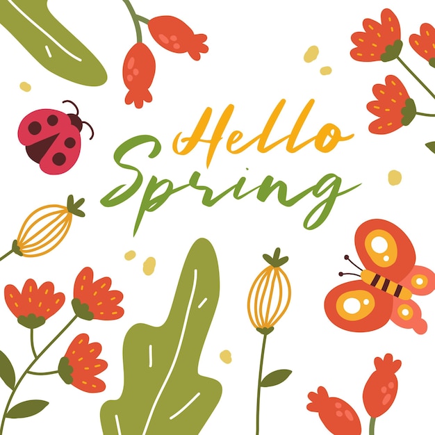 Hello spring decorative floral template