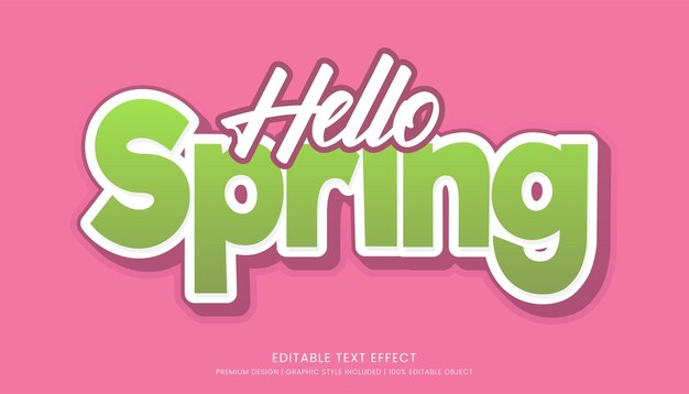 Vettore hello spring modello di effetto di testo 3d modificabile tipografia a grassetto e stile astratto