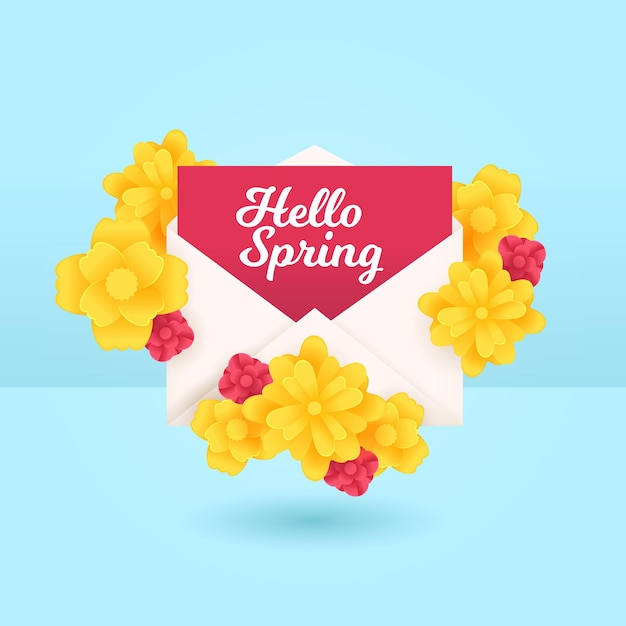 Hello spring envelope flower illustration
