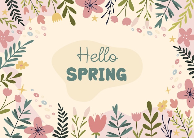 Hello Spring Floral card template