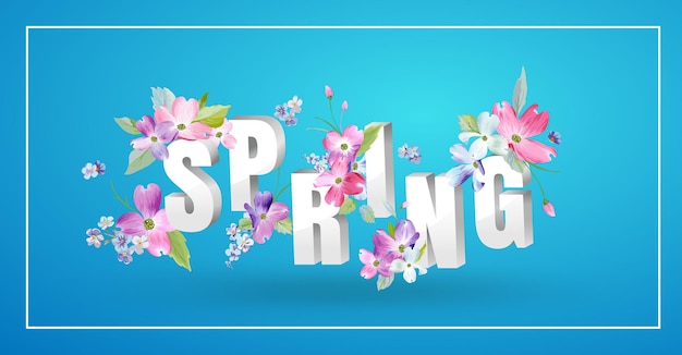 こんにちは花が咲く春の花のデザイン。装飾、ポスター、バナー、バウチャー、セール、tシャツ、プリントのバラと植物の春の背景。ベクトルイラスト