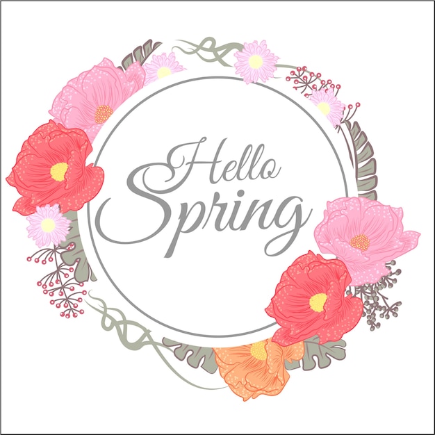 hello spring flower pink template text