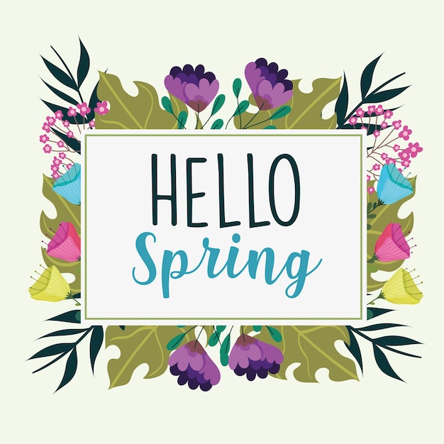 Hello spring flowers label