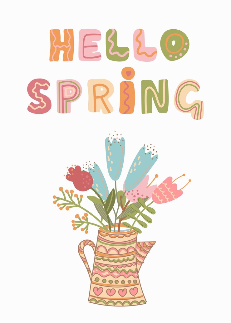 Vector hello spring flowers