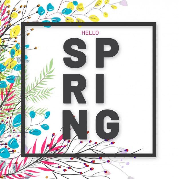 Hello spring greeting card design