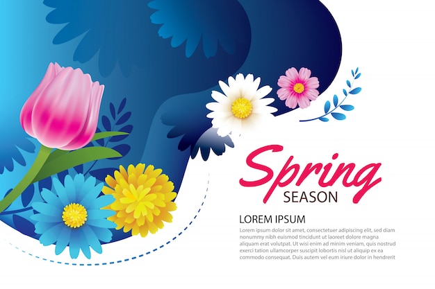 Hello spring greeting card and invitation with flowers